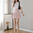 thumbnail image 6 of Women Schoolgirl Pleated Ruffle Flared Short Skirts High Waist Color Uniform A Line Skirt with Lining Shorts, 6 of 8