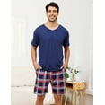 thumbnail image 2 of BEOEOSY Couple Pajamas Matching Sets Short Sleeve Pjs for Men V Neck Pajamas Soft Sleepwear 2 Piece Lounge Set (Dark Blue-Men,XXL), 2 of 7