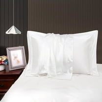 PiccoCasa 2 Pcs Retro Satin Pillow Cases for Hair and Skin with Envelope Closure White Queen