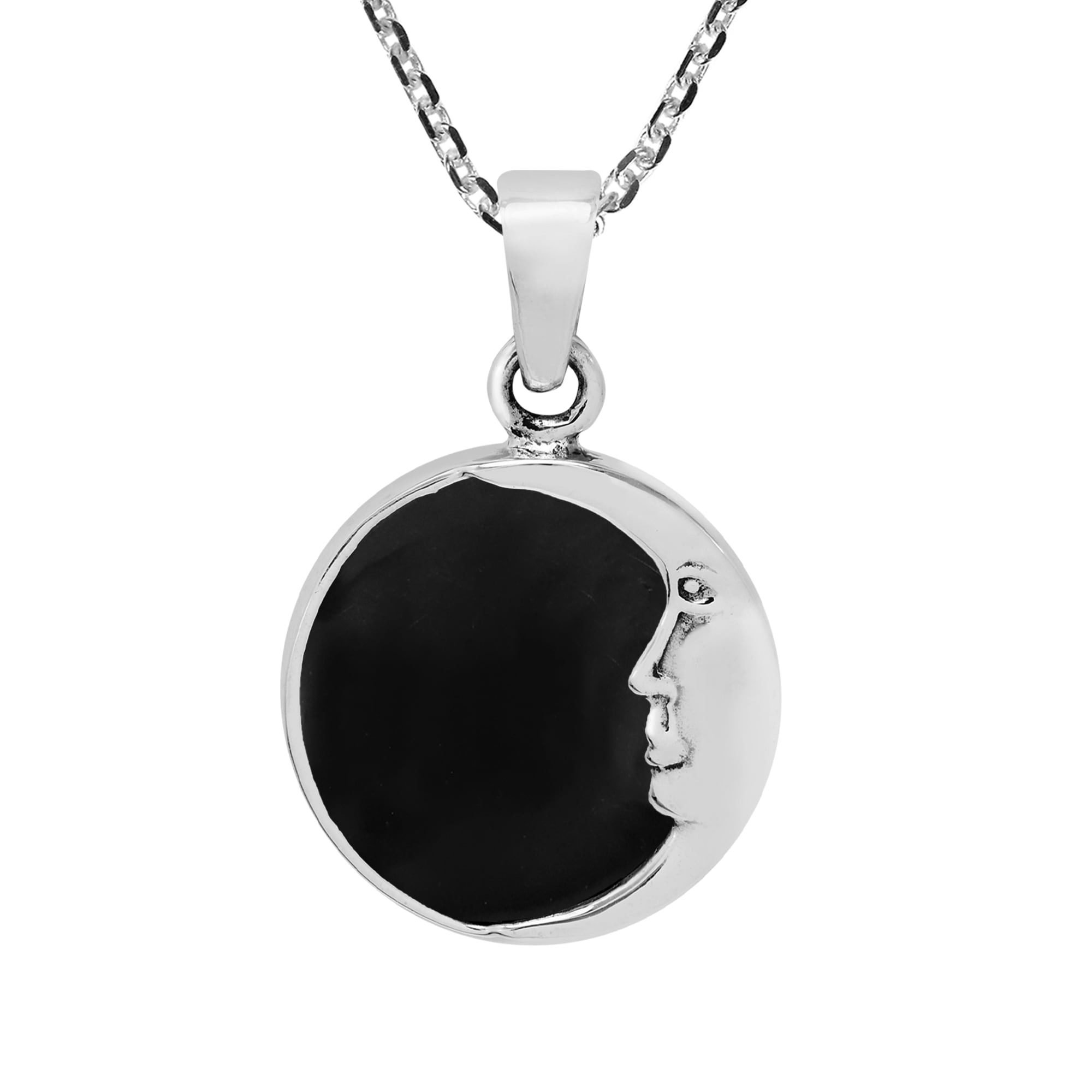 Wanderer’s Guide .925 Sterling Silver Compass Simulated Black Onyx Pendant Necklace 
