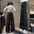 thumbnail image 3 of Girls' Wide Leg Jeans Black with Side Bow Embroidery and Relaxed Fit 5-15 Years, 3 of 5