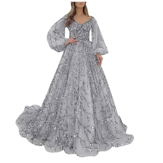 2025 Robe Longue pour Femmes à Perles au Dos, Fermeture Éclair, Coussinet de Poitrine, Longue, Pailletée, Longue, Manche, Soirée