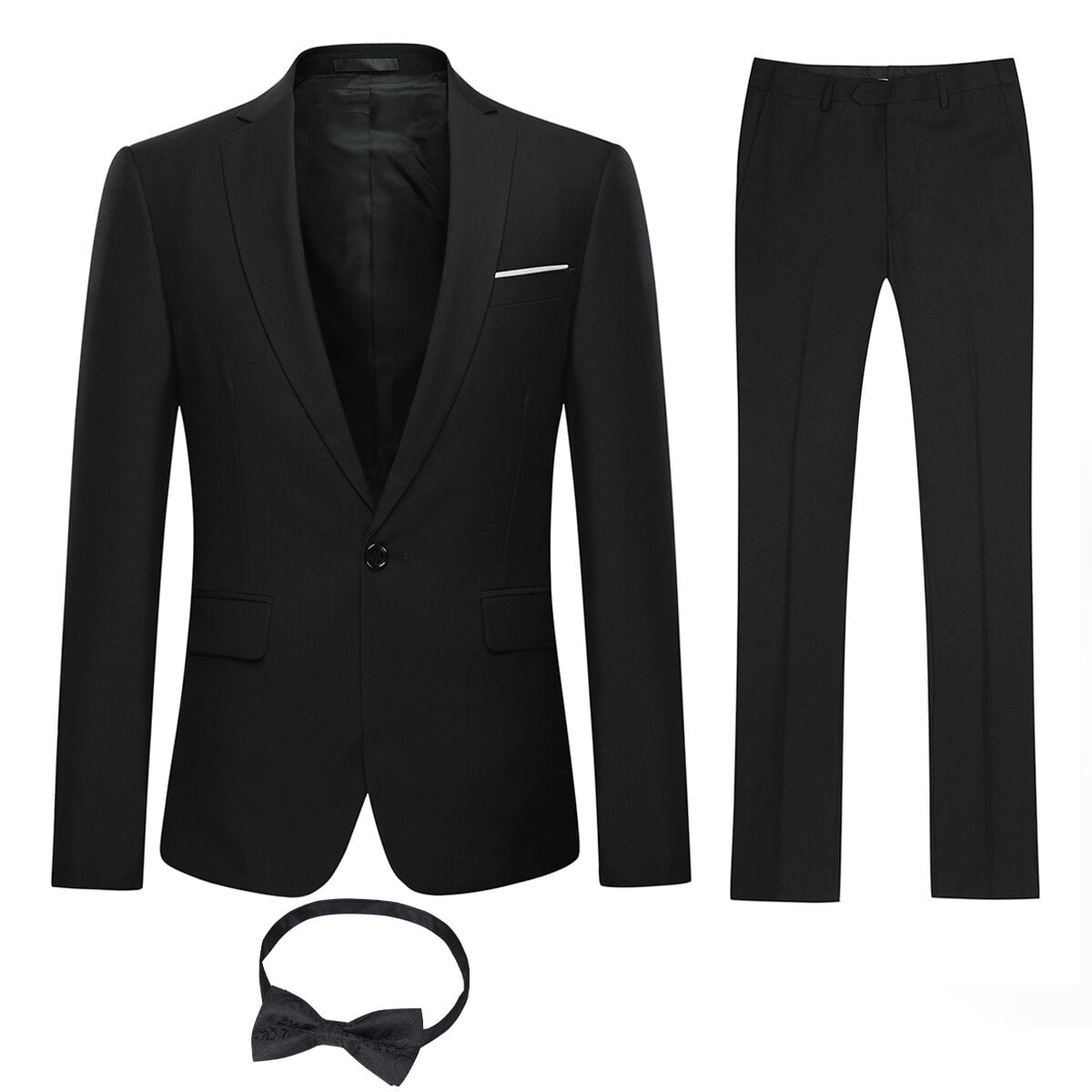 Men's Slim Fitted Cut Black 1/2 button Cheap Priced Business Suits Clearance Sale + Skinny Tie