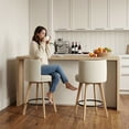 thumbnail image 3 of Dayalane Modern Bar Stools Set of 2, 26" Swivel Counter Height Bar Stools with Barrel Back, Linen Upholstered Barstools with Wood Legs for Kitchen Island, Dining Room, Home Bar，Beige, 3 of 15