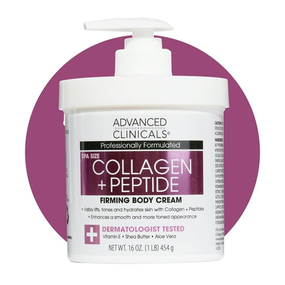 Advanced Clinicals Collagen Peptides Body Lotion & Face Moisturizer | Peptide Infused Collagen Lotion For Women & Men Helps Improve Look Of Crepey Skin, Wrinkles, & Uneven Dry Skin Texture, 16 Ounce