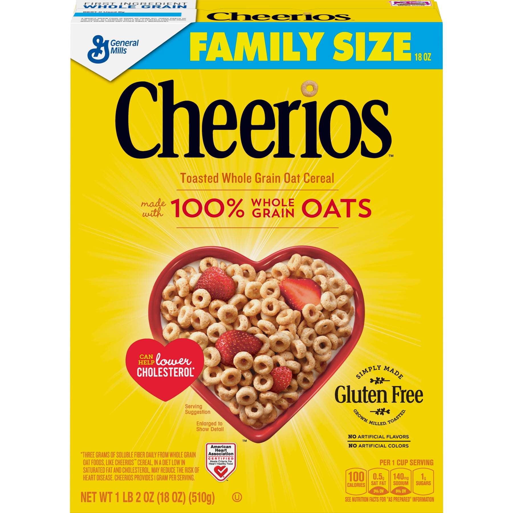 General Mills, Cheerios, Gluten Free, Breakfast Cereal, Family Size 18