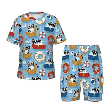 Luyuia Dogs With Pool Floats Print Girls  2-Piece Tie-Dye Pajama Set  Cute Summer Loungewear with Shirt and Tank Shorts Nightwear-4X-Large
