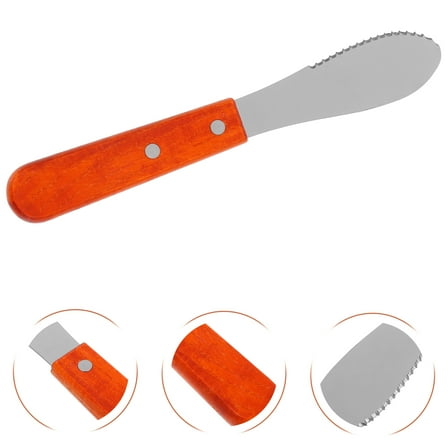 Omeite Stainless steel wooden handle serrated butter knife butter spatula 2pcs/pack