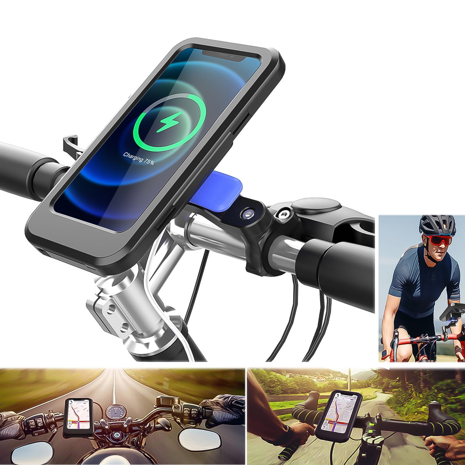 Chargeable Motorcycle Bike Handlebar Phone Holder & Charger for iPhone Android 