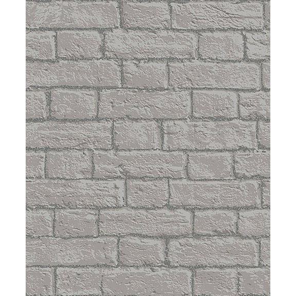 Gordan Grey Painted Metallic Brick Wallpaper, 20.5-in by 33-ft, 56.4 sq. ft