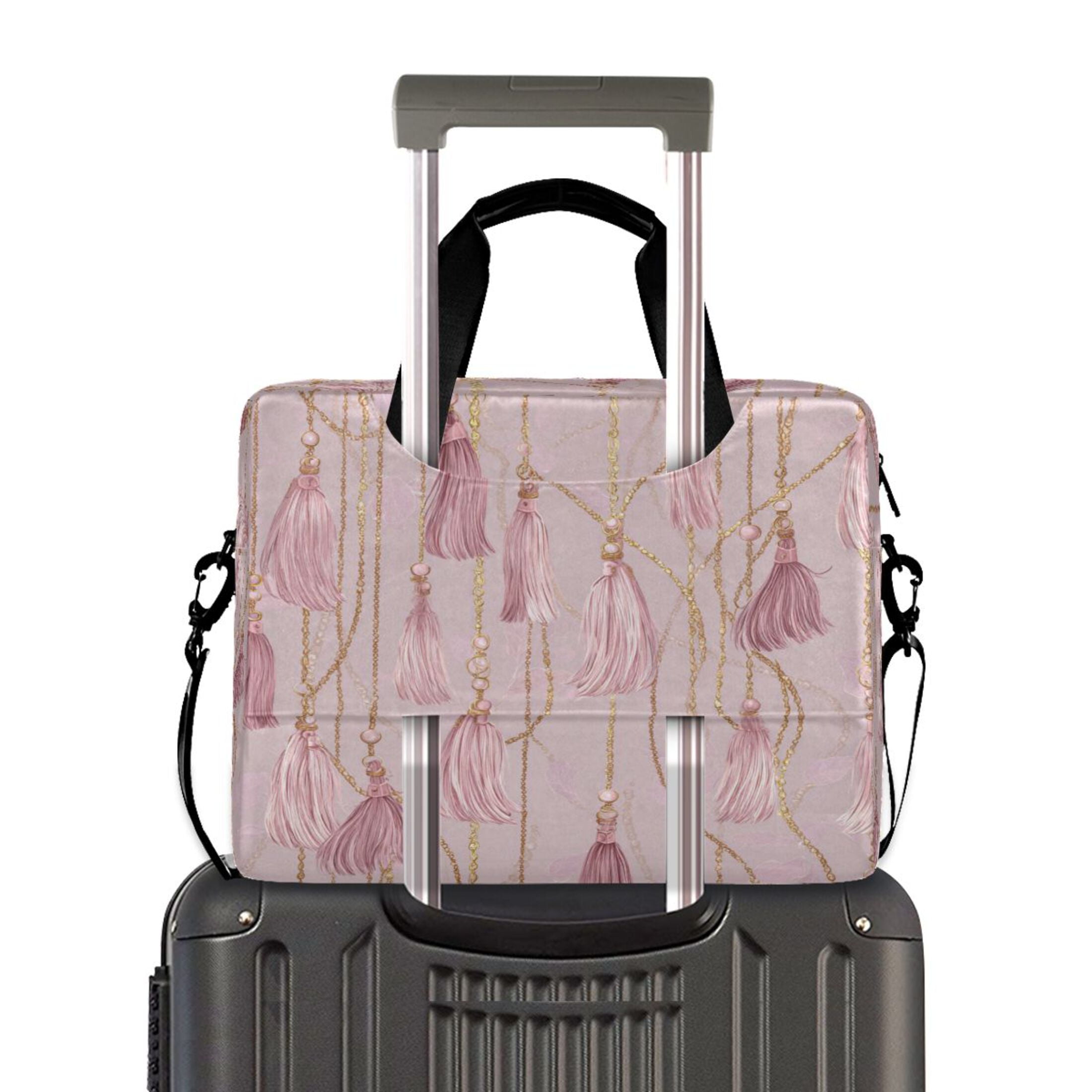 16" Laptop Tote Bag Laptop Sleeve Case Computer Briefcase for Work & Travel Light Pink Tassels