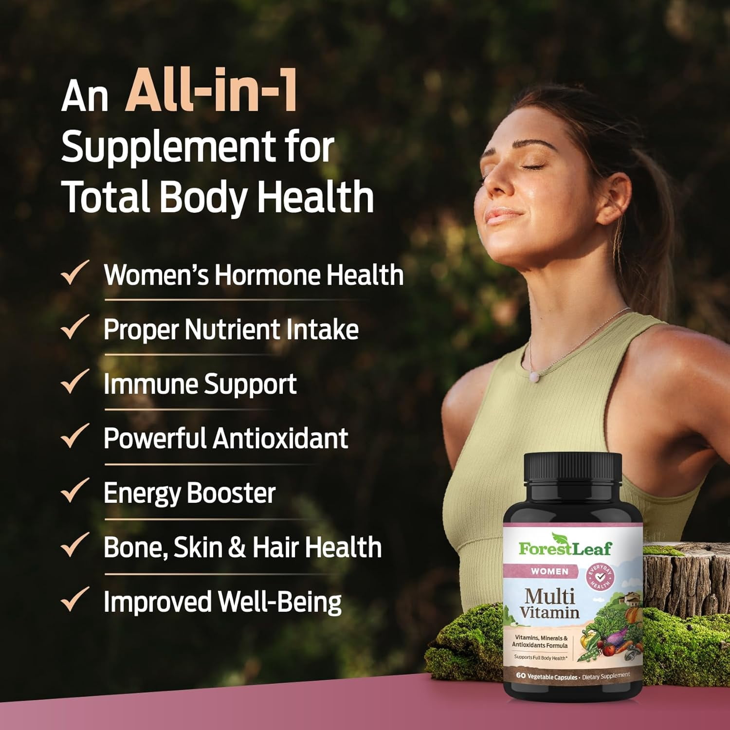 Forest Leaf Multivitamin for Women, Daily Multi-Vitamin for Women - All Essential Vitamins | 60 Veg Caps