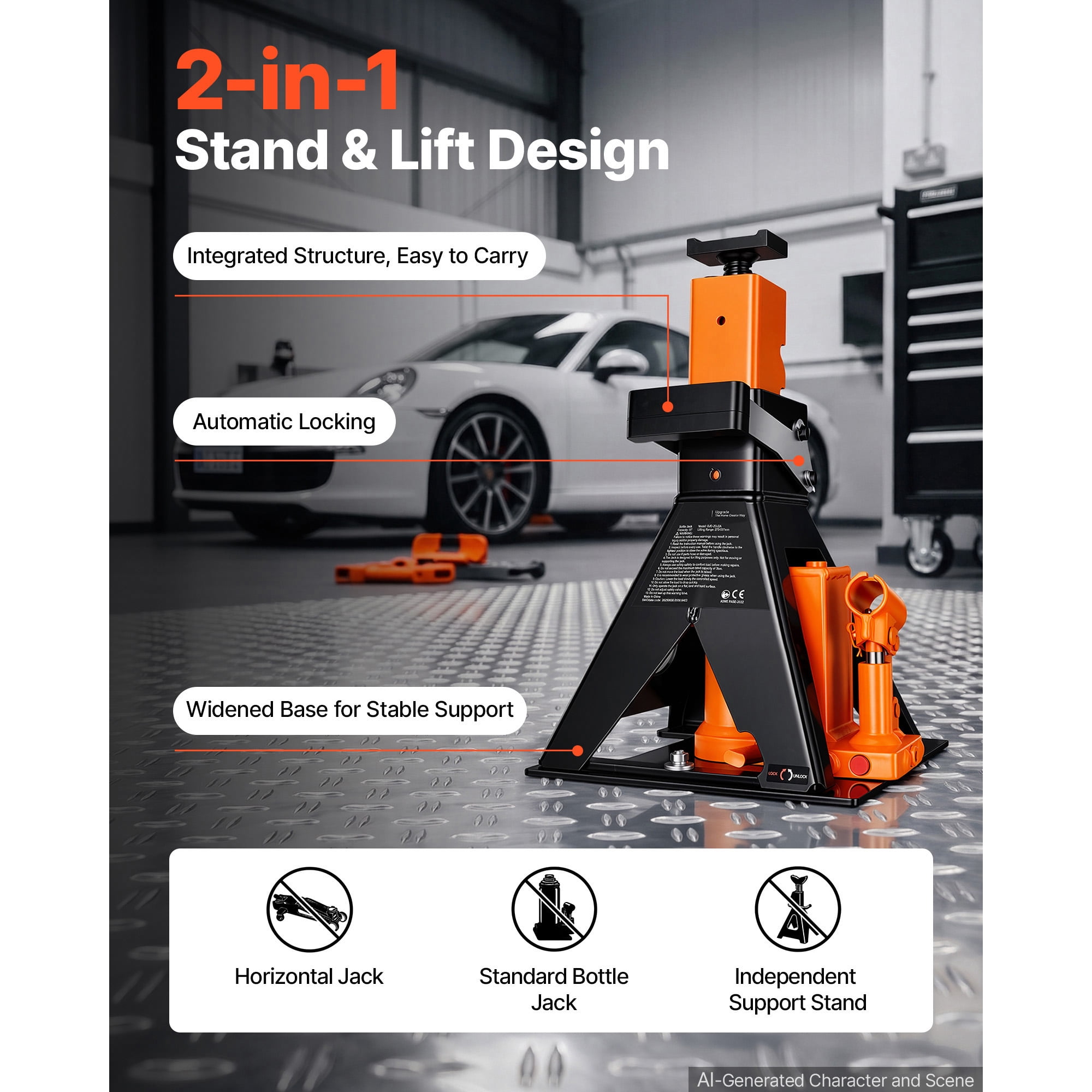 KFFKFF Bottle Jack and Jack Stand Combo, 3-Ton Capacity, Suitable for Sedans, Compact SUVs, and Small Vans, Lifting Range of 10.75"-21.14", Durable Vehicle Support Tool with Stable Base