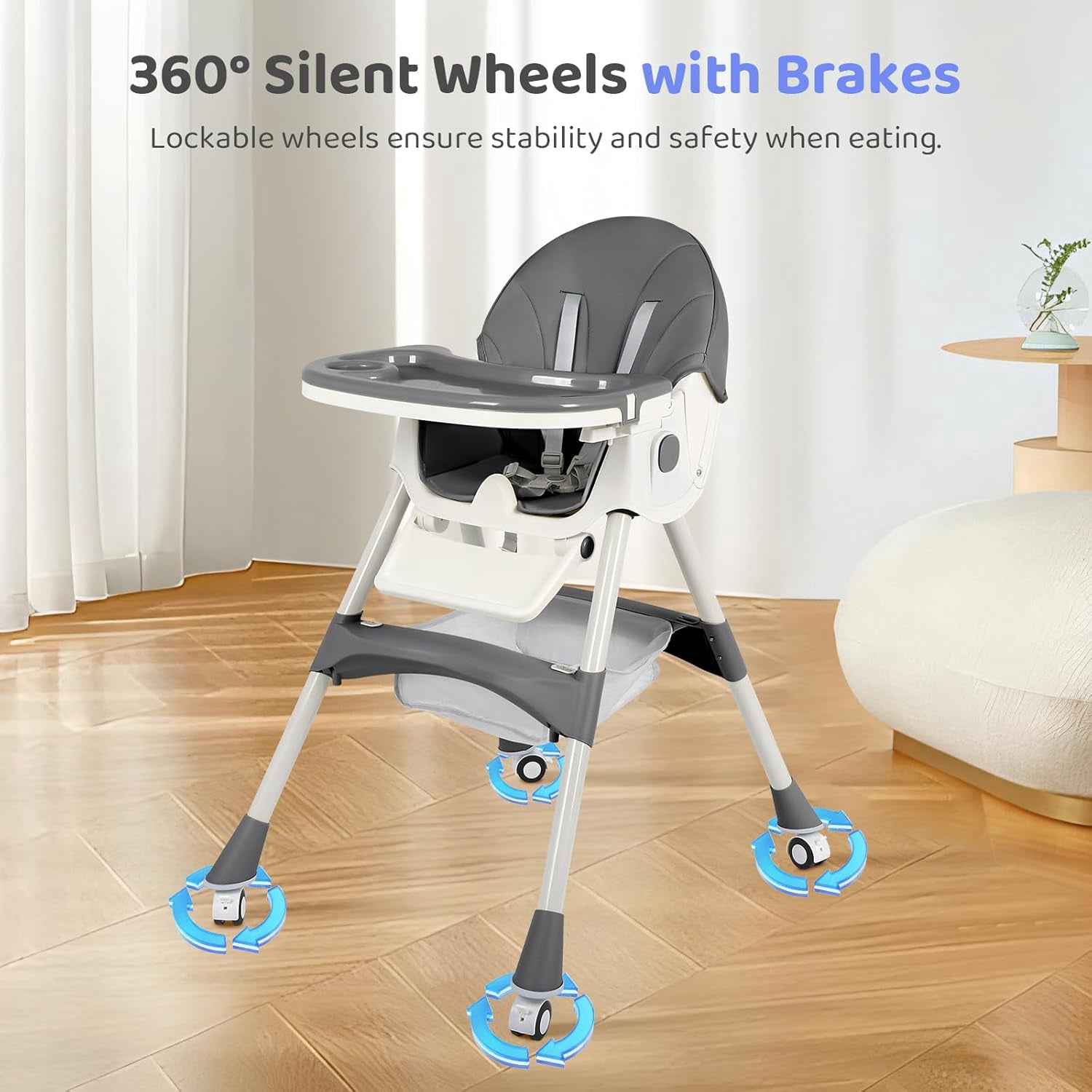 Cochildor 6 in 1 Foldable Baby High Chair, Convertible High Chair, Infant Highchair, Toddlers Booster & Convenient for Travel, Gray