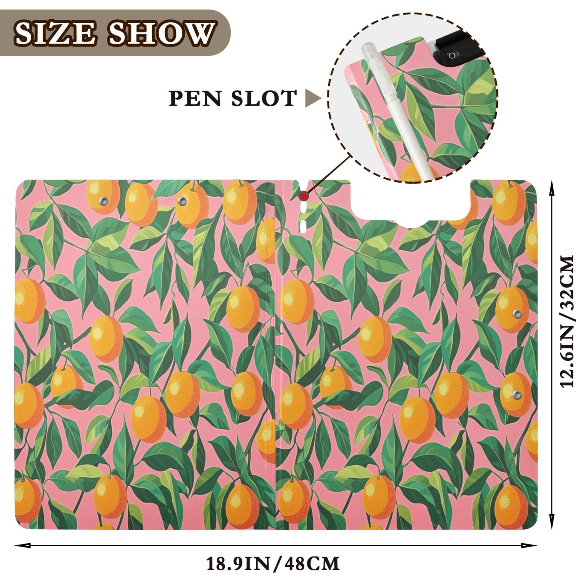 FORMRS A4 Clipboard Folder with Pen Holder Horizontal Foldable School Office Binder, Pink Oranges