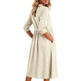 thumbnail image 5 of UVEASISHA 3/4 Sleeve Vacation Dress for Women V Neck Cotton Linen Maxi Dress Comfy Breathable Lounge Dress Loose Flowy Casual Beach Shirt Dress with Pockets Beige M, 5 of 8