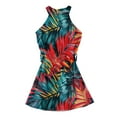 thumbnail image 4 of YOUYEDIAN Hawaiian Girls' Dresses 2026 Summer Beach Halter Neck Sundress Wrap Belt Sleeveless Dresses Casual Palm Tree Print Swing Dress,Mint Green 9-10 Years, 4 of 5