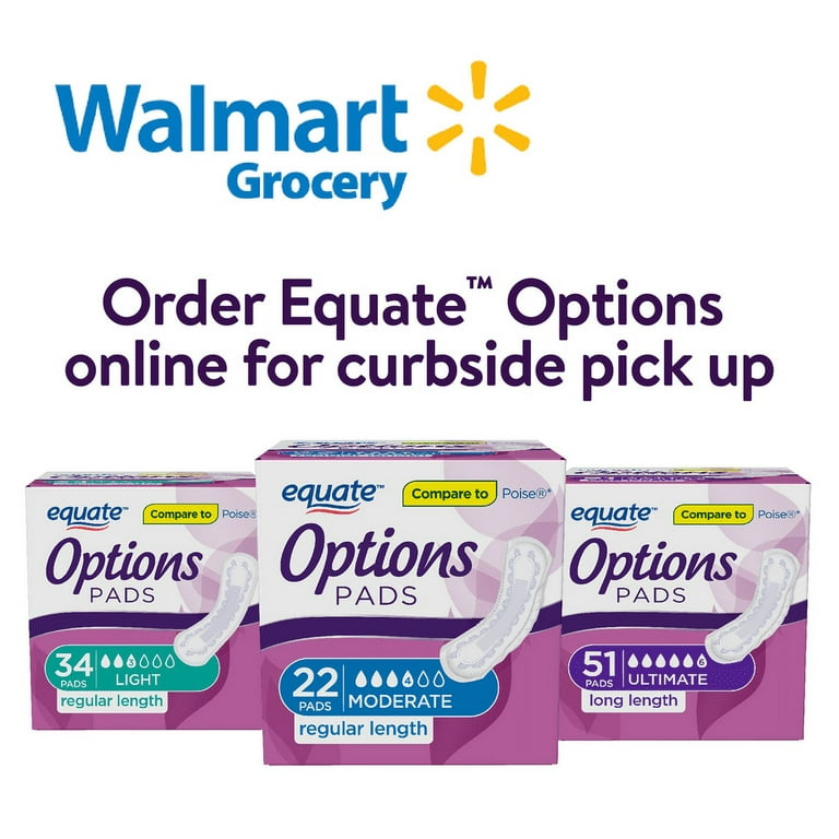 Equate Options Women's Incontinence Pads, Maximum Absorbency, Long