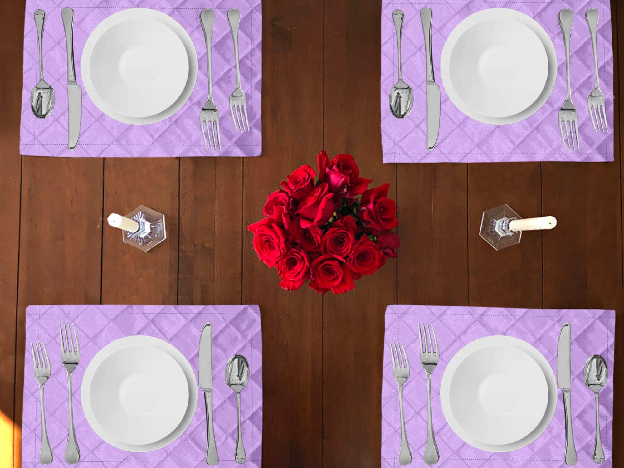 Cross-Stitch Pintuck Diamond Pattern Polyester Taffeta Dinner Table Placemats Holiday Home Decoration 13" x 19" (Pack of 4)