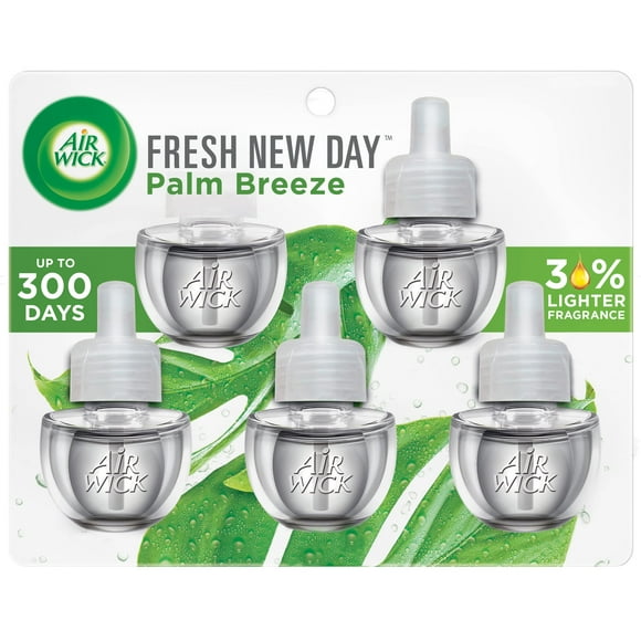 Air Wick Plug in Scented Oil Refill, 5 ct, Fresh New Day Palm Breeze, Air Freshener, Essential Oils
