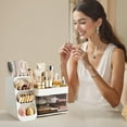 thumbnail image 7 of HBlife Makeup Organizer with Brush Holder for Vanity, Large Plastic Bathroom Countertop Organizer Skin Care Storage, White, 7 of 7