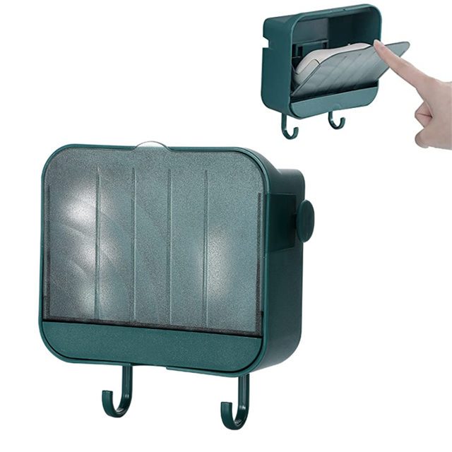 1 jabonera, cada jabonera con 2 ganchos y bandeja de drenaje (verde), jabonera sin perforación montada en la pared, jabonera fuerte para baño y fregadero de cocina. JM