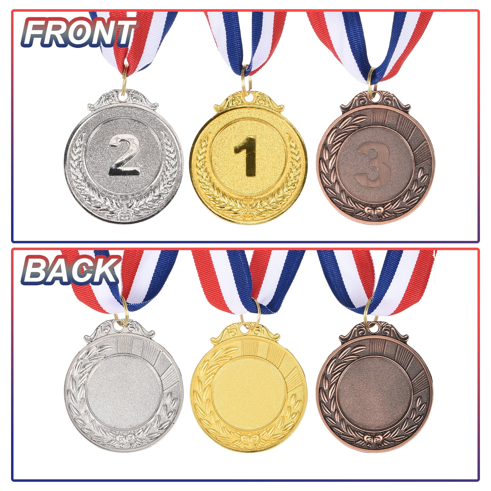 Uxcell 24 Pieces Gold Silver Bronze Award Metals 2" Award Medals 1st 2nd 3rd Prizes with Ribbon