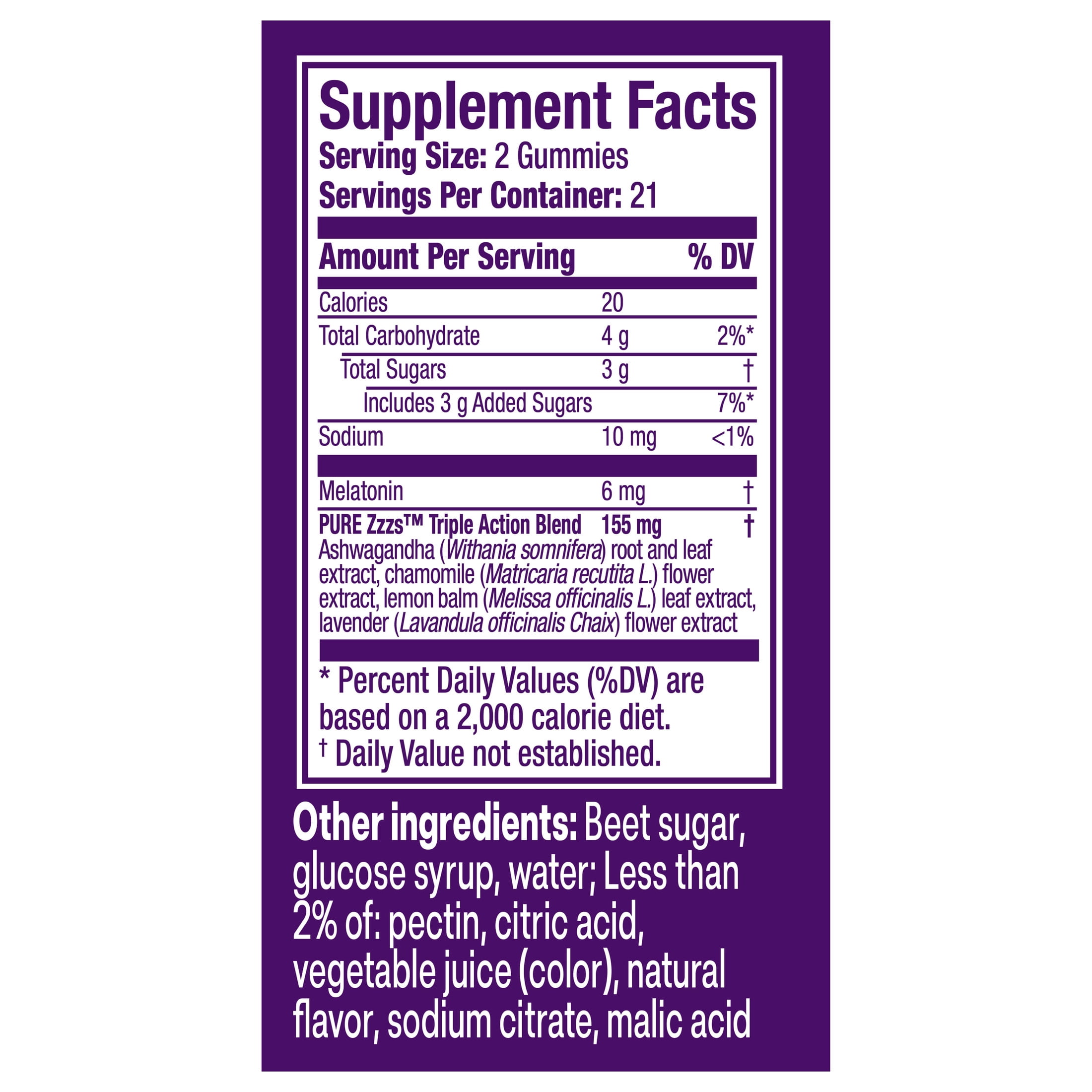 ZzzQuil PURE Zzzs Melatonin Triple Action with Ashwagandha, Melatonin 6mg, 42 Gummies