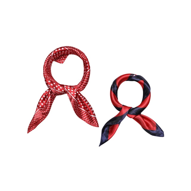 INSPIRE CHIC 2 Pcs 50cm Foulard Carré en Satin Imprimé pour Femmes, Foulard pour Cheveux, Foulard de Cou 19.69*19.69 Pouces(L*W) Points Rouges&Rouge