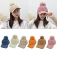 thumbnail image 2 of GENEMA Women Winter Faux Fleece Baseball Peak Cap Fuzzy Warm Solid Color Cute Pompom Hip Hop Sunscreen Visor Brim Beanie Hat, 2 of 19