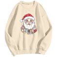 thumbnail image 4 of larppty Santa Print Tops for Women Sweatshirts Funny Family Matching Christmas Shirt Long Sleeve Pullover (Beige, L), 4 of 5