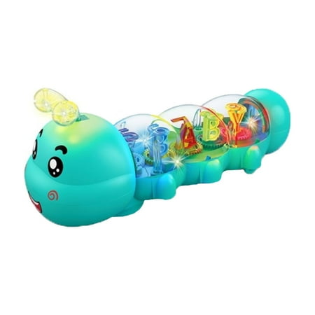 Baby Toys Musical Caterpillar Sensory Music Animal Toy with Light Up Crawling Push and Pull Tummy Time Toy Birthday Gifts Blue
