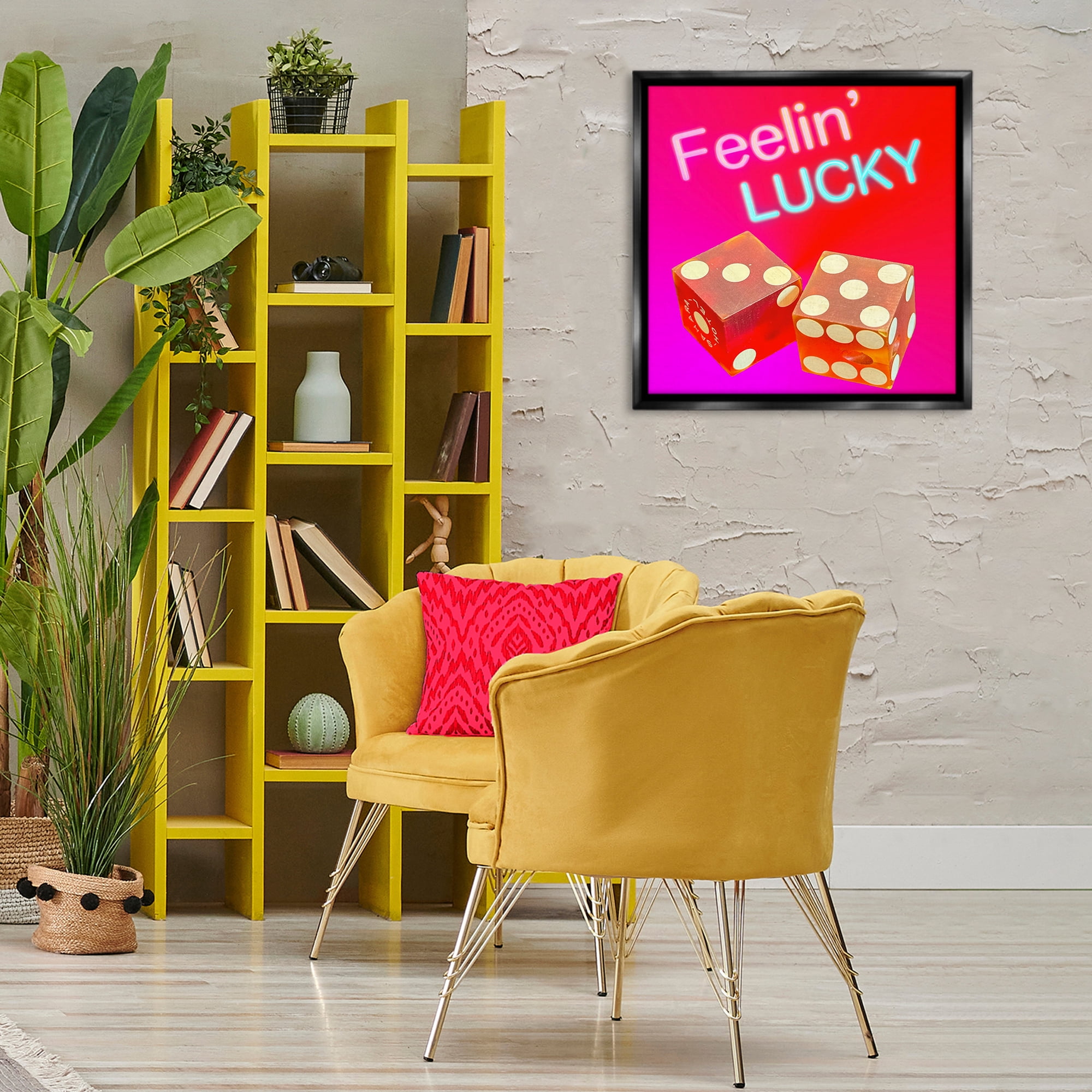 Stupell Industries Feelin' Lucky with Dice Entertainment Painting Black Floater Framed Canvas Art Print Wall Art, 25 x 25