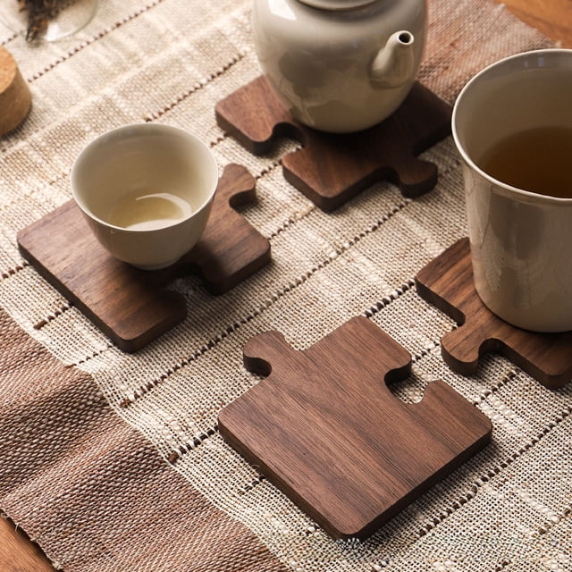 Estera de taza de té de madera maciza con forma de tronco, estera de taza de madera de nogal negro, estera de aislamiento para ceremonia del té, portavasos de madera, estera de té, bandeja de té de