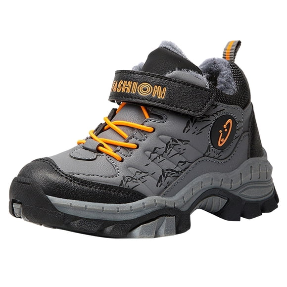 REDARER Boys Snow Boots Leather Waterproof Hiking Shoes, Plush Lined Thickened Non-Slip Winter Boots for Big Kids, Warm Outdoor Boots,Color:Dark Gray,Size:6.5