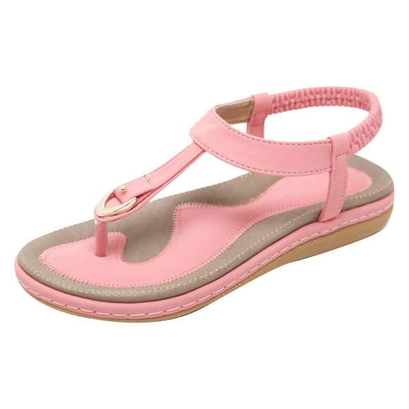 ZTTD Ankle Strap Flat Sandals for Women Casual Summer Beach Cute Thong Flip Flops Shoes Pink