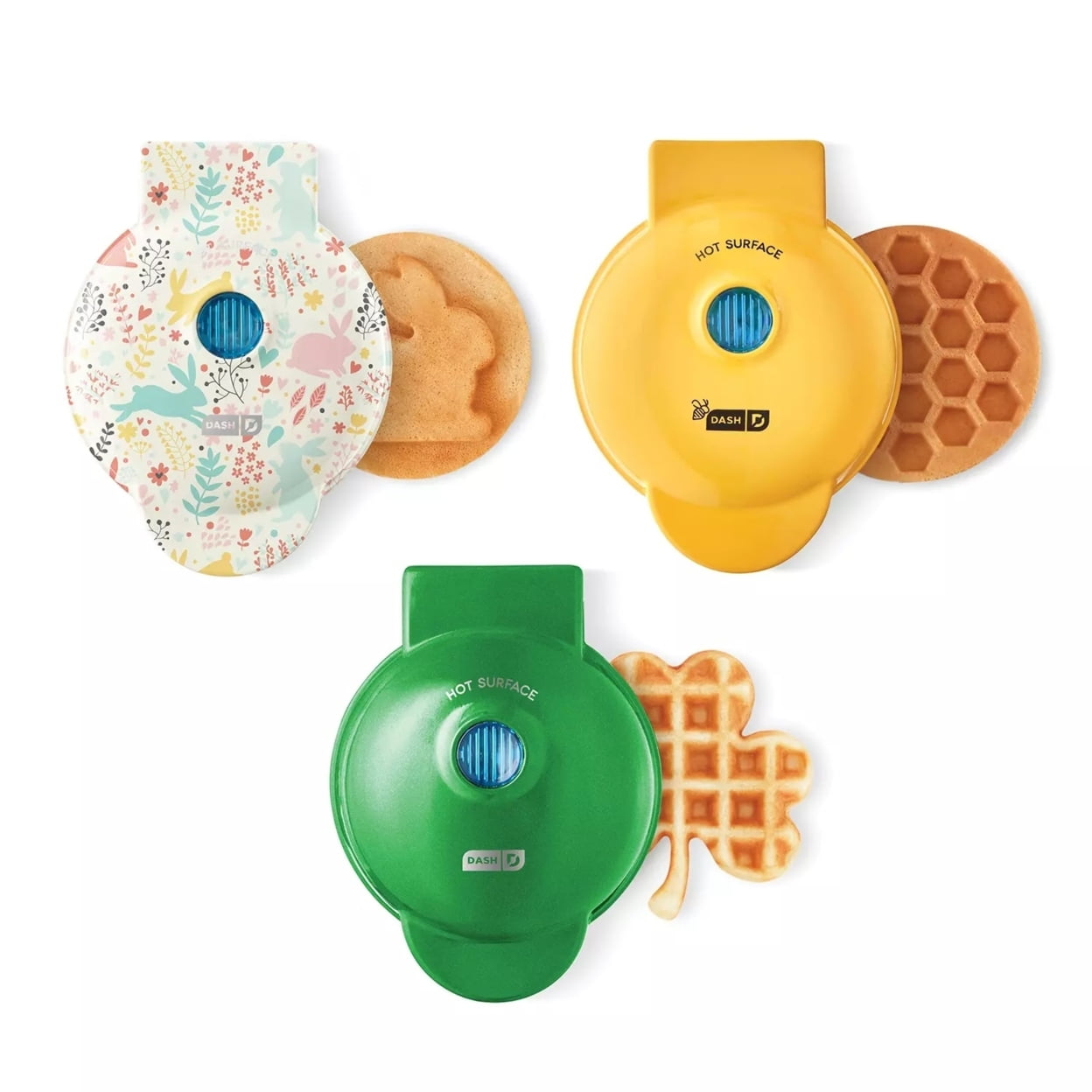 Dash Nonstick Mini 4" Waffle Maker Set (Bunny, Shamrock,