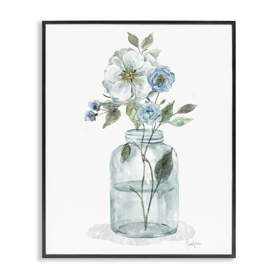 Stupell Industries Soft Blue & White Flowers Botanical & Floral Painting Black Framed Art Print Wall Art, 11 x 14