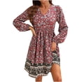 thumbnail image 1 of Pompotops Robe Décontractée à Manches Longues à Volants Imprimé Floral Col Rond pour Femmes, 1 of 8
