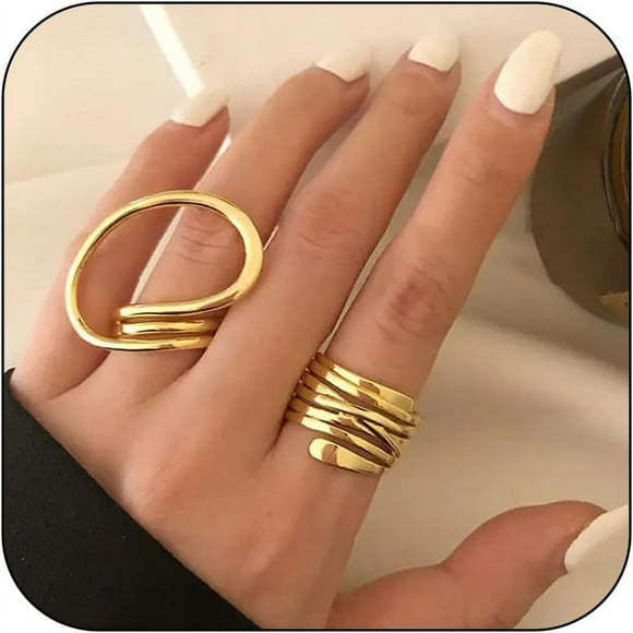 ORUYROP Gold Chunky Rings Set for Women Thick Statement Rings Teardrop Stacking Rings for Teen Girls Chunky Geometric Rings