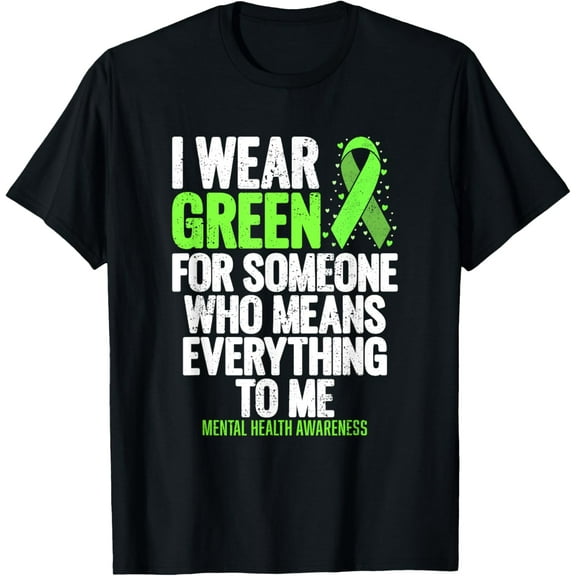 I Wear Green Ribbon Fight the Stigma Mental Health Awareness T-ShirtMen and women, Black T-shirt, size: Extra large