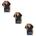 thumbnail image 2 of Jumpingount Camisa casual para mujer Blusa de manga corta con cuello en V con bolsillo Oficina Dama Playa Vacaciones Verano Top Ropa Negro XXL Negro XXL 3piezas Jumpingount CBP234817, 2 of 6