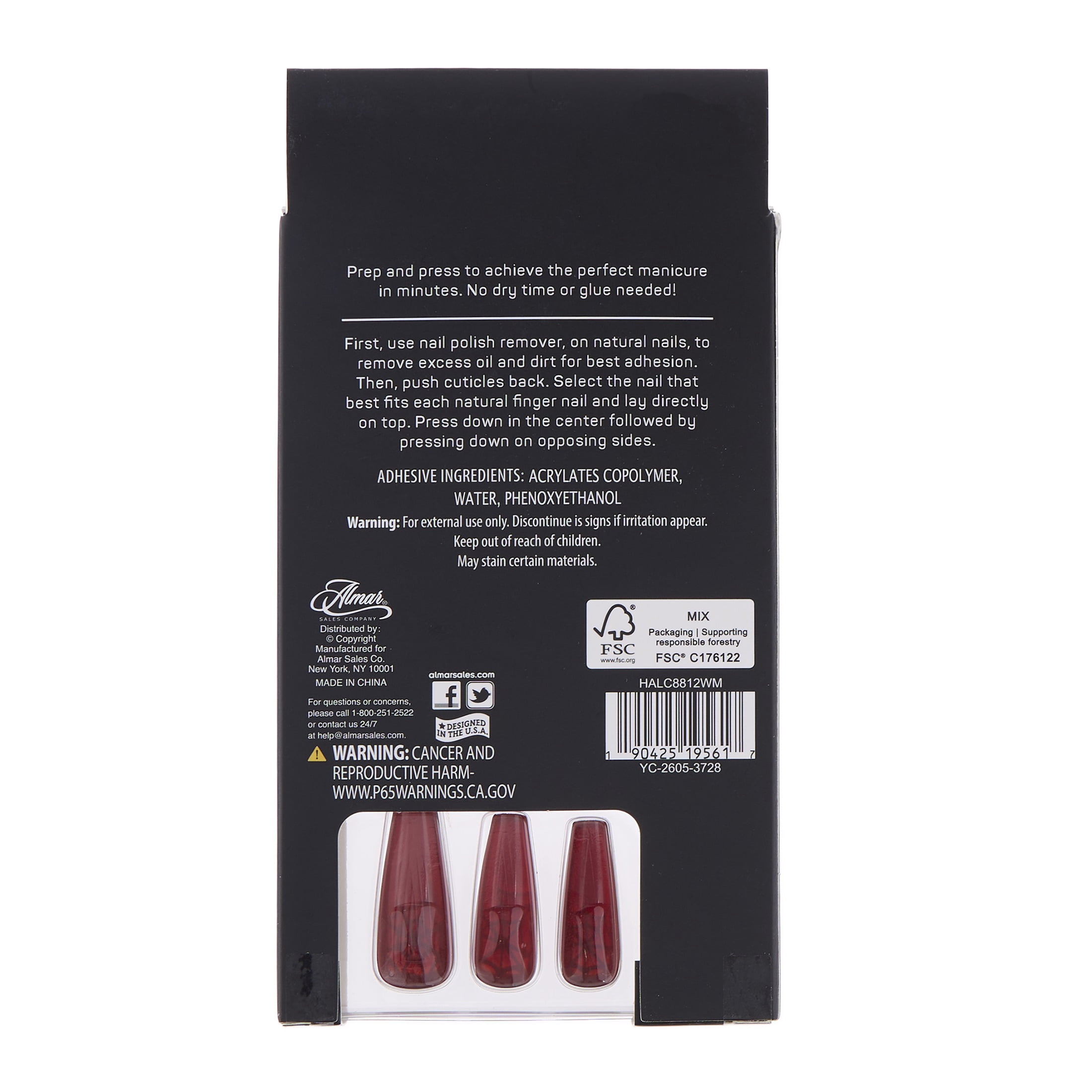 Expressions 24-Pack Self Adhesive Halloween Press-On Nails - Red Glitter & Spiderwebs