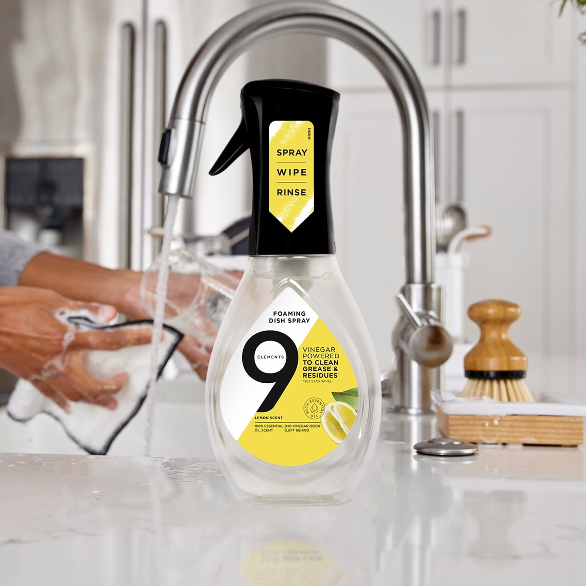 9 Elements Foaming Dish Spray, Dish Soap, Lemon Scent, 16 fl oz Bottle
