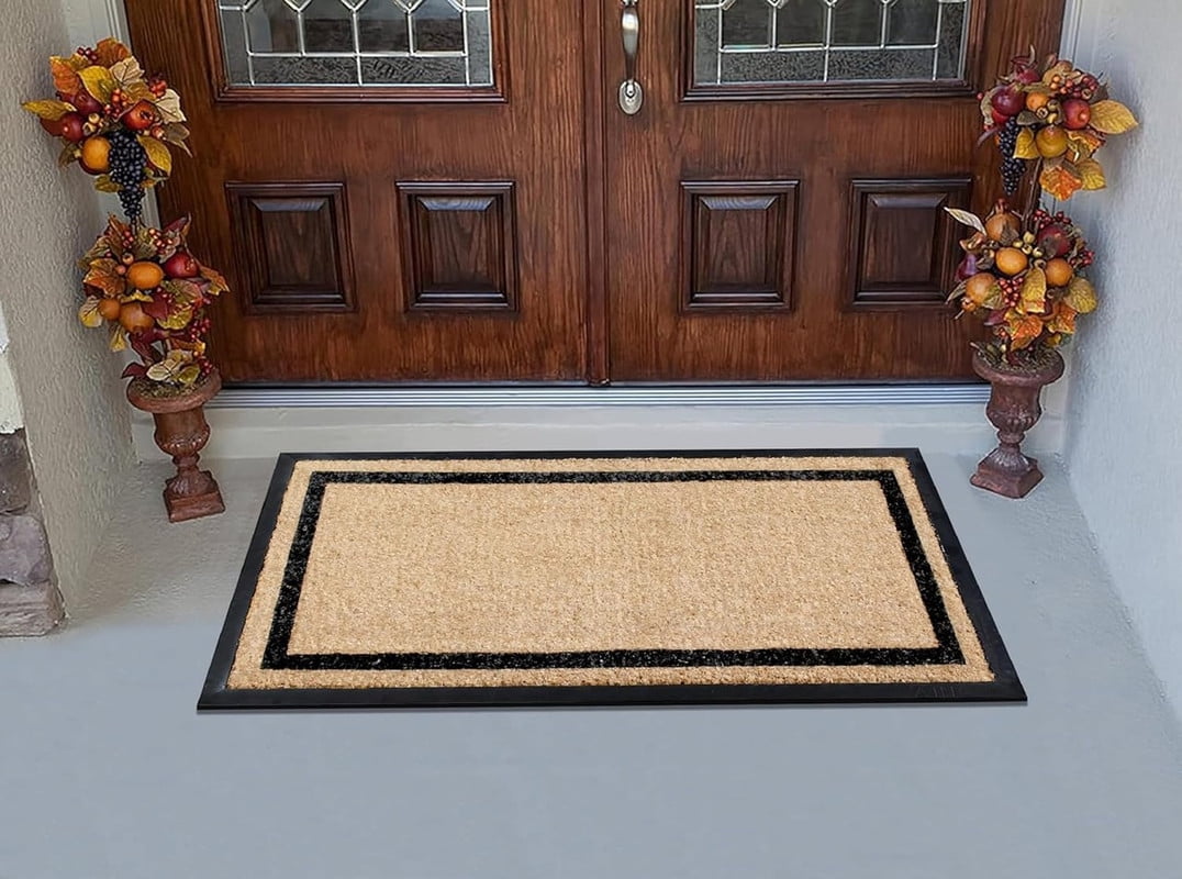 A1 Home Collections Plain Brown/Black Rubber and Coir Outdoor Doormat For Entrance, 24 in x 48 in
