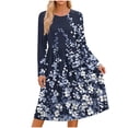 thumbnail image 2 of qafoshin Casual Dresses for Women Printed A-lined Midi Dress Crew Neck Long Sleeve Dress with Pocket, 2 of 7