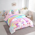 thumbnail image 3 of jejeloiu Colorful Lovely Unicorn 7-Piece Twin Bedding Sets,Fairy Tale Theme Bedding Comforter Set,Cute Rainbow Stars Sheet Sets For Girl Teens,Luxury Bedroom Decor Reversible, 3 of 8