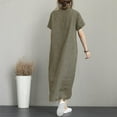 thumbnail image 5 of Baggy Button Down Shirt Dresses for Women Plus Size Loose Short Sleeve Long Maxi Dresses Casual Ladies Dress Army Green, 5XL, 5 of 5