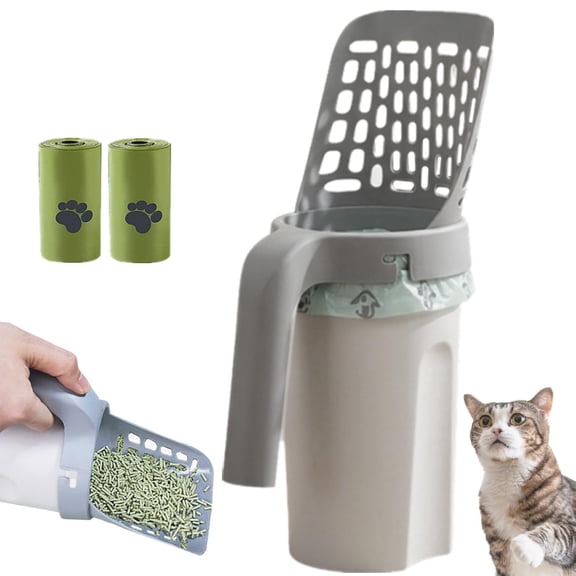 3 in 1 Cat Litter Shovel Scoop with Trash Bag, Large Capacity Portable Cats Litter Scooper with Holder for Quick Cleaning, Scoop Litter Disposal System in One