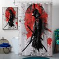 thumbnail image 3 of 4 Pcs Japanese Samurai Bathroom Shower Curtain Set with Rug, Toilet Lid Cover and Bath Mat Watercolor Ink Samurai Anime Bathroom Shower Curtain with 12 Hooks Accessories Decorative, 3 of 6